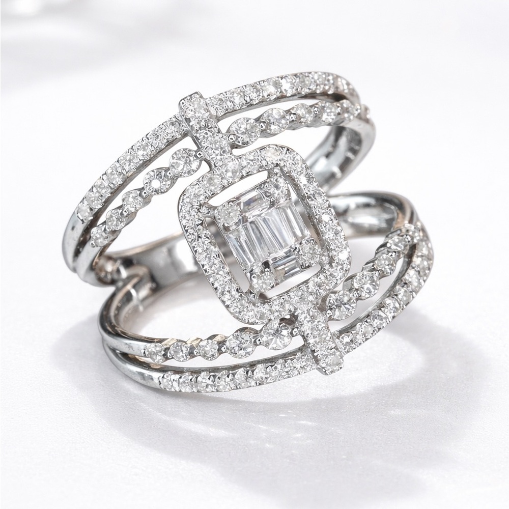 Silver Multi-Band Halo Diamond Ring - Picture 2 of 4